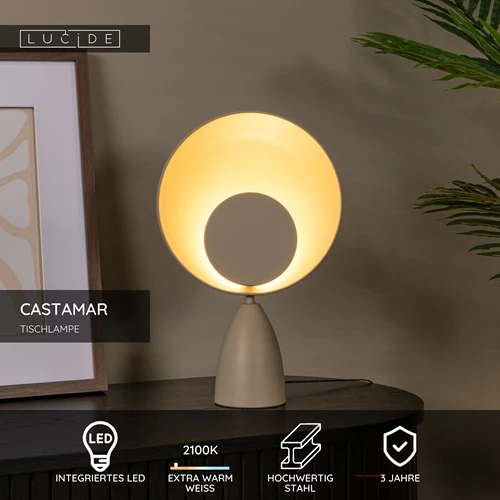 Lucide CASTAMAR - Tischlampe - Ø 25,5 cm - LED - 1x8W 2100K - Taupe - USP